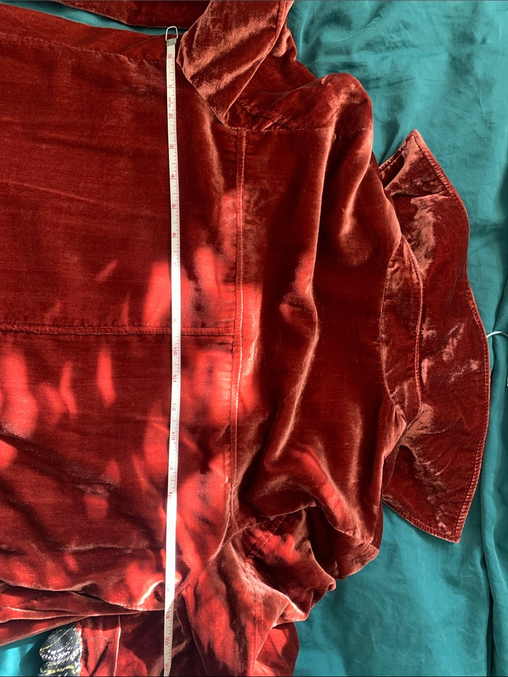 Free People Rust Red Velvet Trench Coat with Paisley Lining - Picture 13 of 14